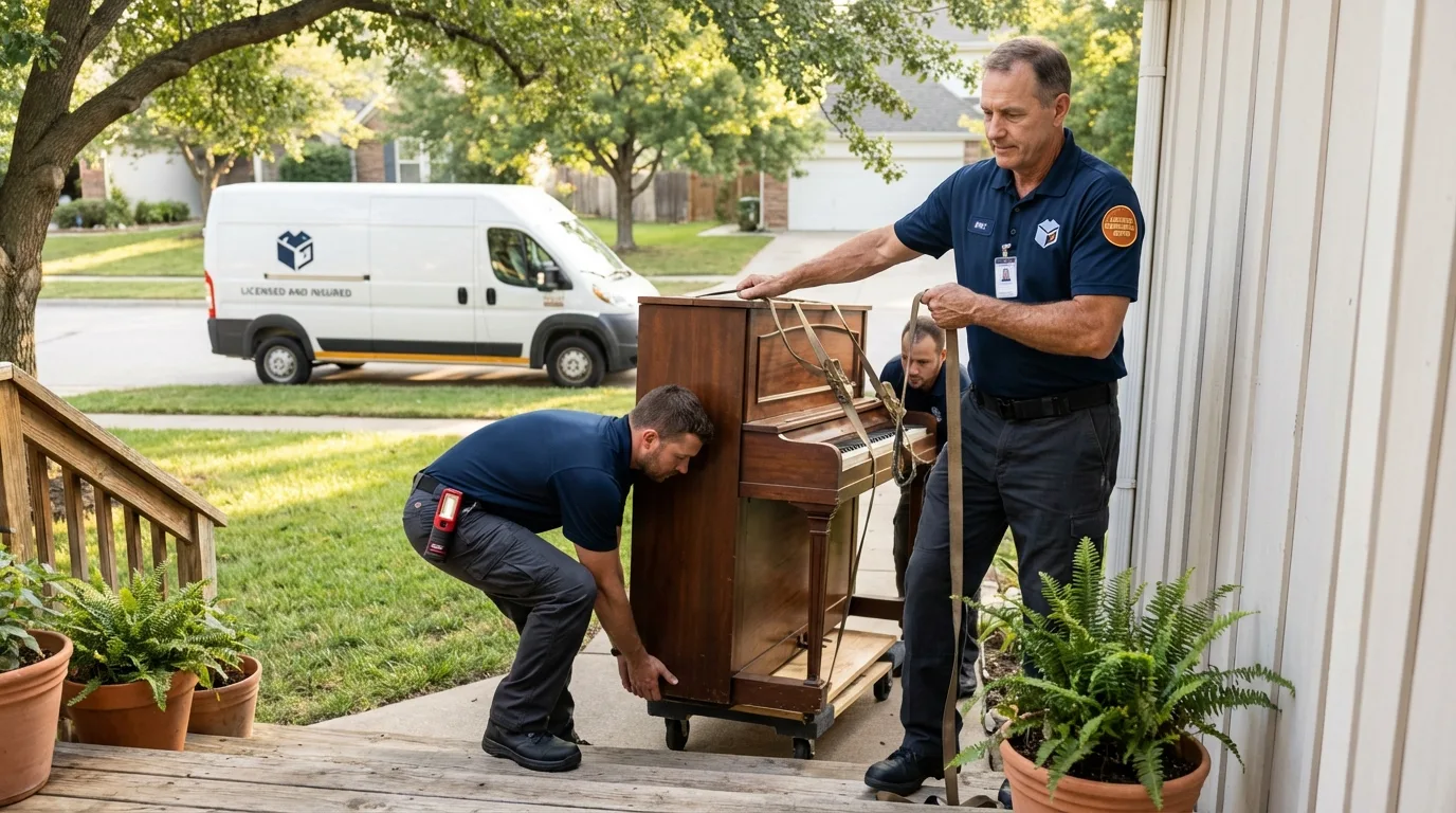 Licensed piano movers securing grand piano in Wyncote, PA