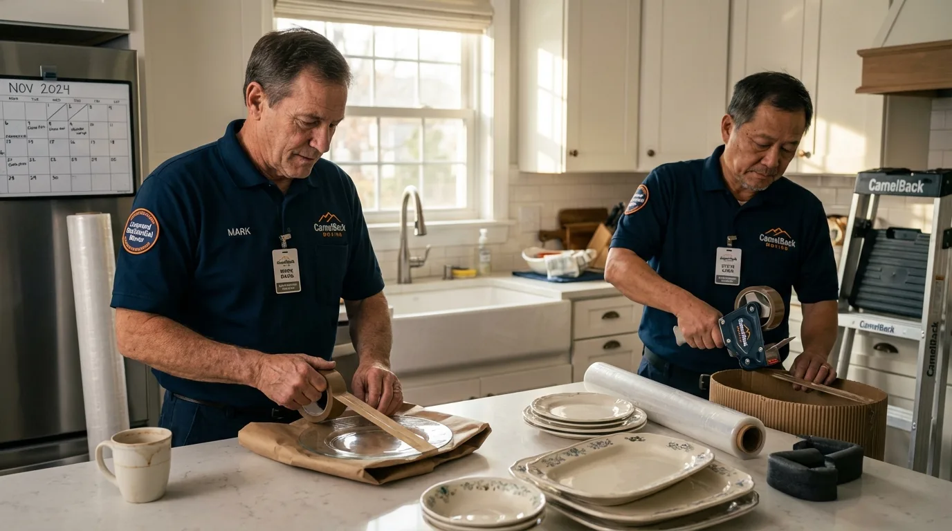 Professional crew packing kitchen dishware in Wyncote, PA